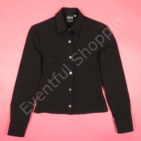 Vintage Versace Couture Top Womens XS Black Medusa Snap Buttons 90s - Picture 2 of 8